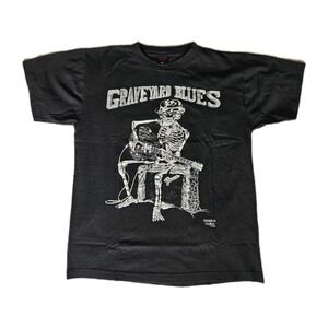 Vtg 1992 Graveyard Blues Skeleton Fashion Victim Emo T-Shirt Femur 100% Cotton L